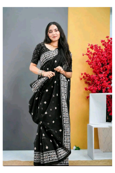 Half Silk Screen Print Saree