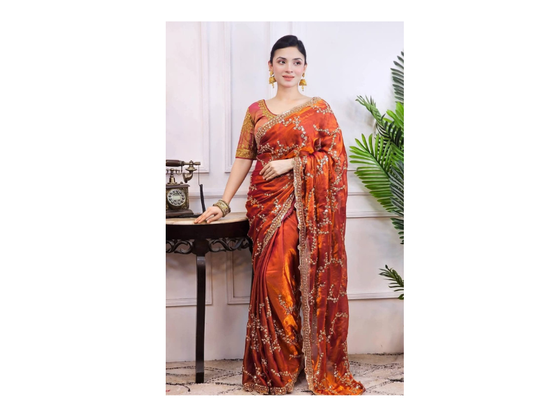 Indian Georgette Sharee with Blouse Piece - Image 3