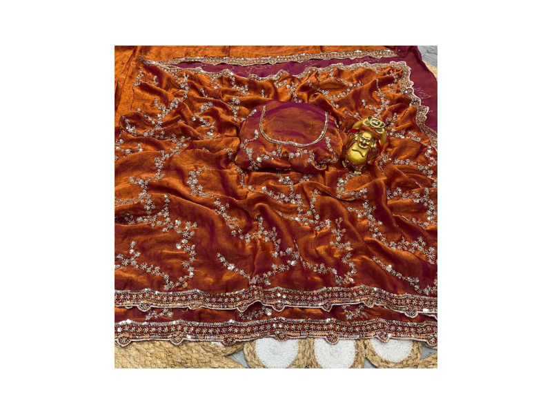 Indian Georgette Sharee with Blouse Piece - Image 5