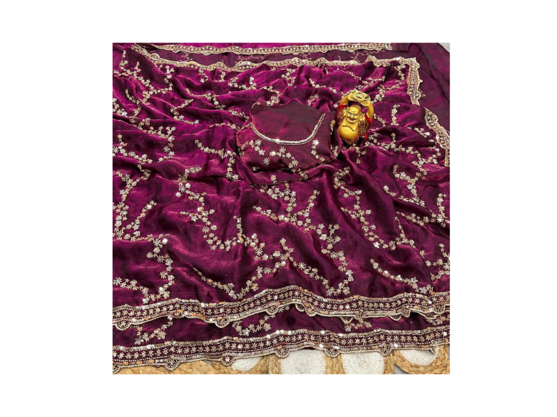 Indian Georgette Sharee with Blouse Piece - Image 9
