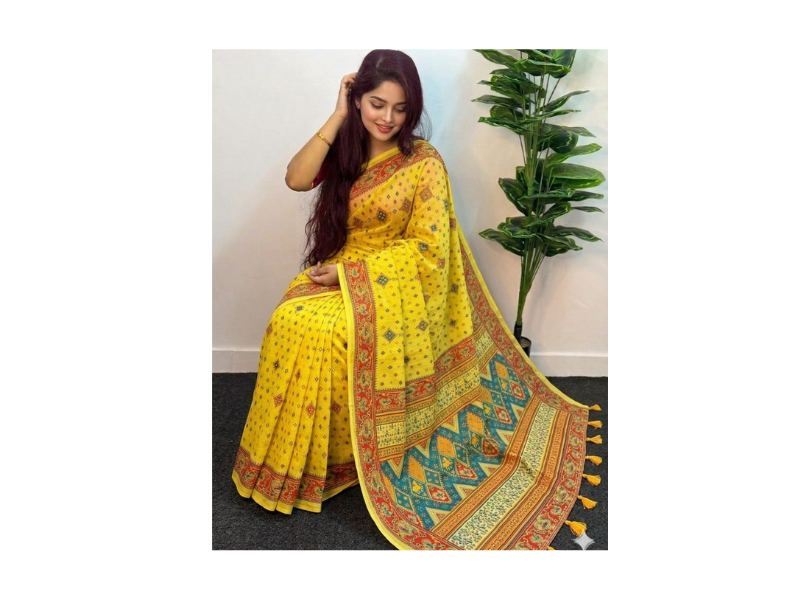 Cotton Skin Print Sharee with Blouse Piece - Image 3