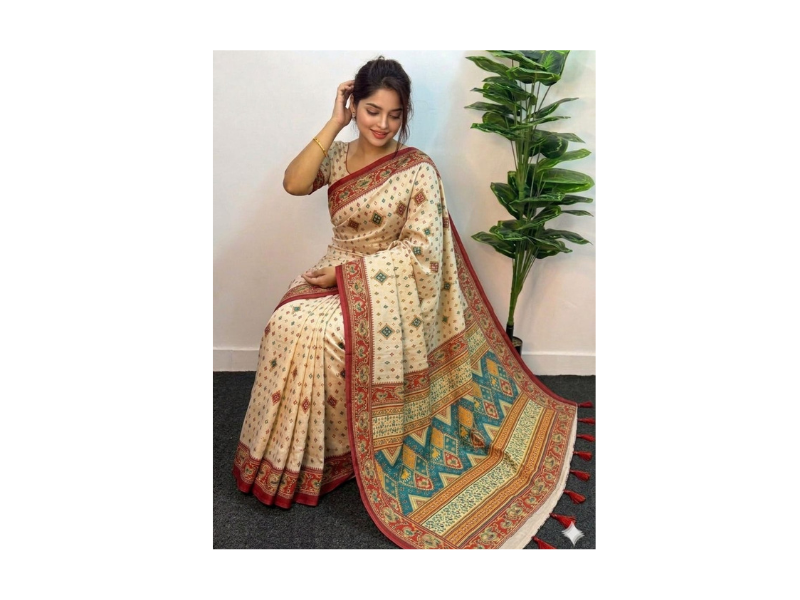 Cotton Skin Print Sharee with Blouse Piece - Image 4