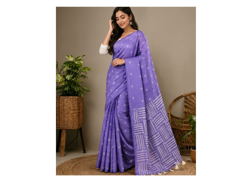 Half Silk Screen Print Saree