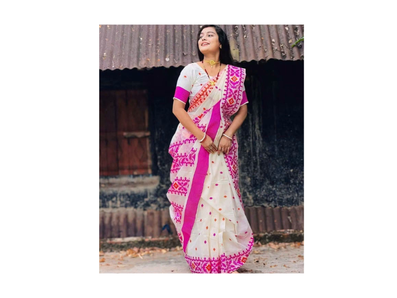 Half silk Screen Print Saree