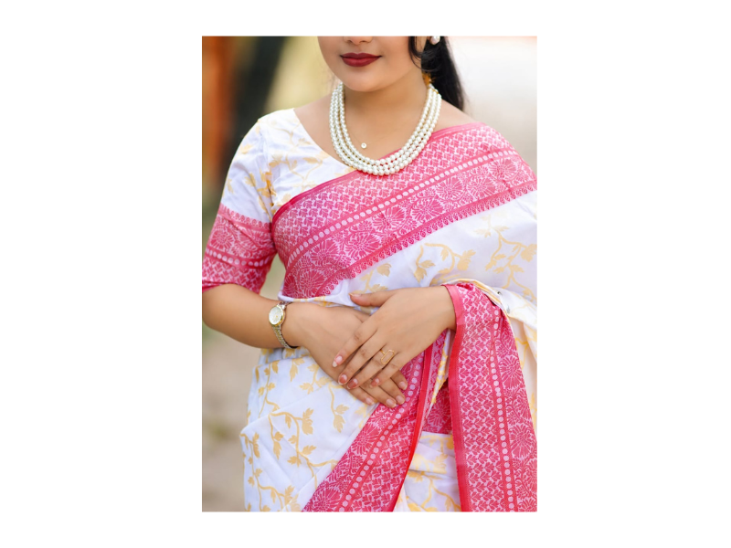 Kashmeri Katan Saree With Blause Pieace